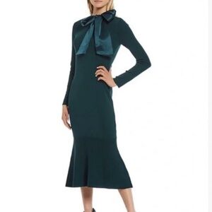 Antonio Melani Lela Green Bow Long Sleeve Midi Dress